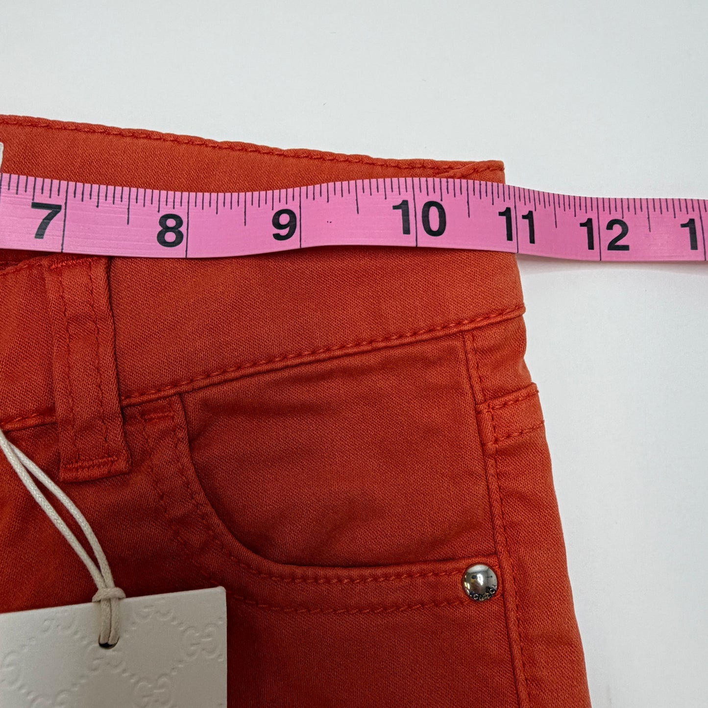 Gucci Kids Girls Jeans Size 5 Rust Orange Skinny Rhinestone Logo NWT Made Italy
