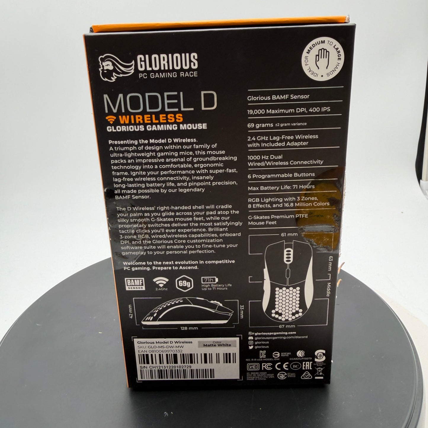 Glorious PC Gaming Model D Gaming Mouse - Gloss White, 69g Lightweight