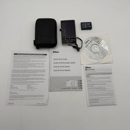 Used Nikon Coolpix S6100 Digital Camera Silver with Carrying Bag