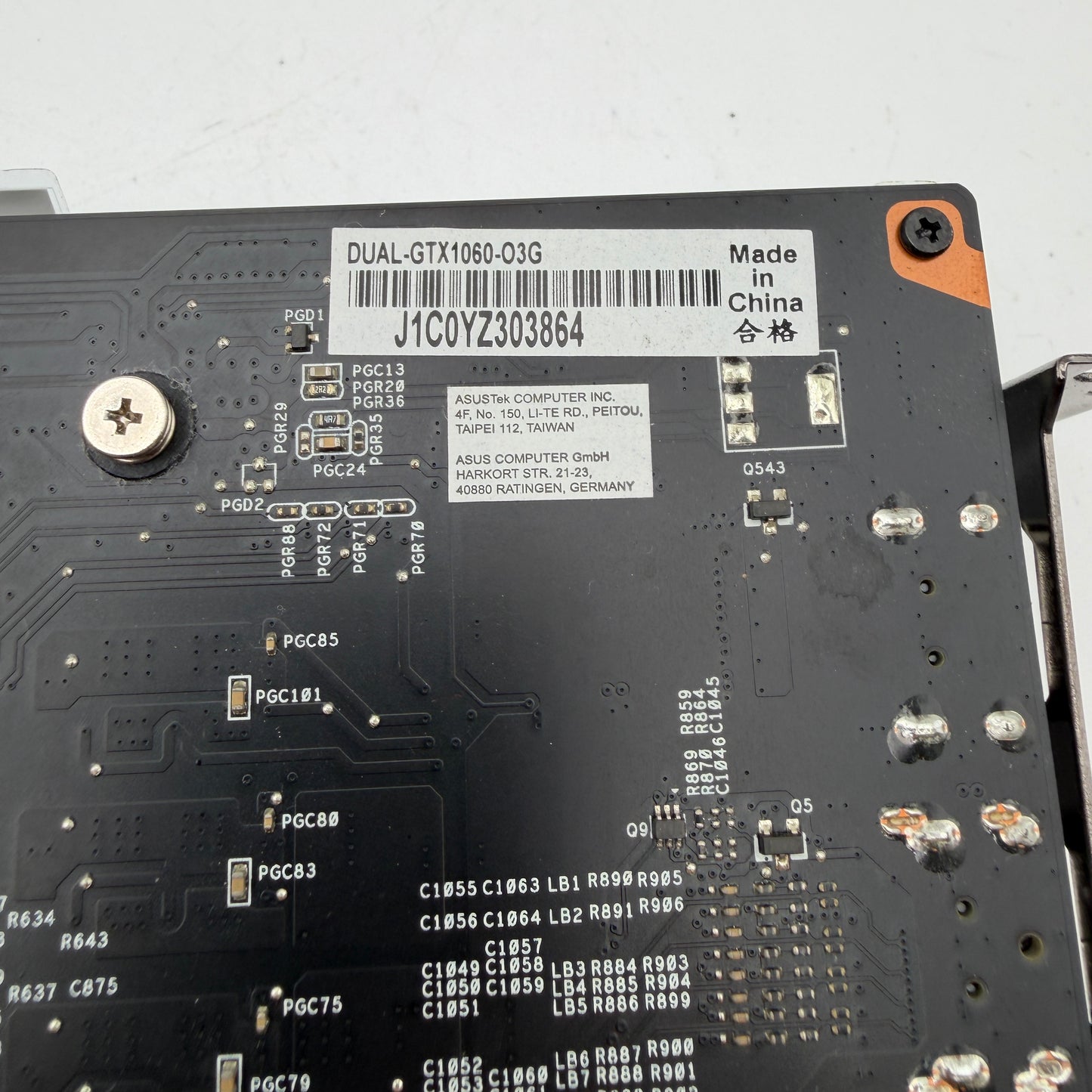 Used Asus GeForce GTX 1060 3GB GDDR5 Graphics Card DUAL-GTX1060-03G White