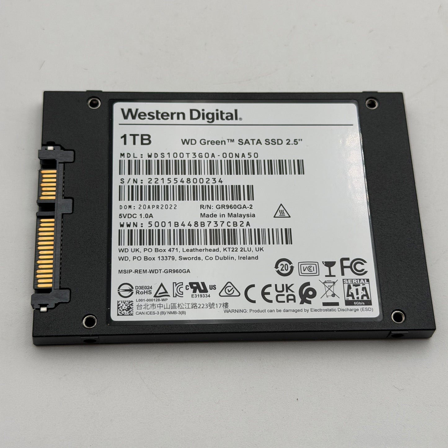 Western Digital WD Green SATA 1TB 2.5" SSD - Black
