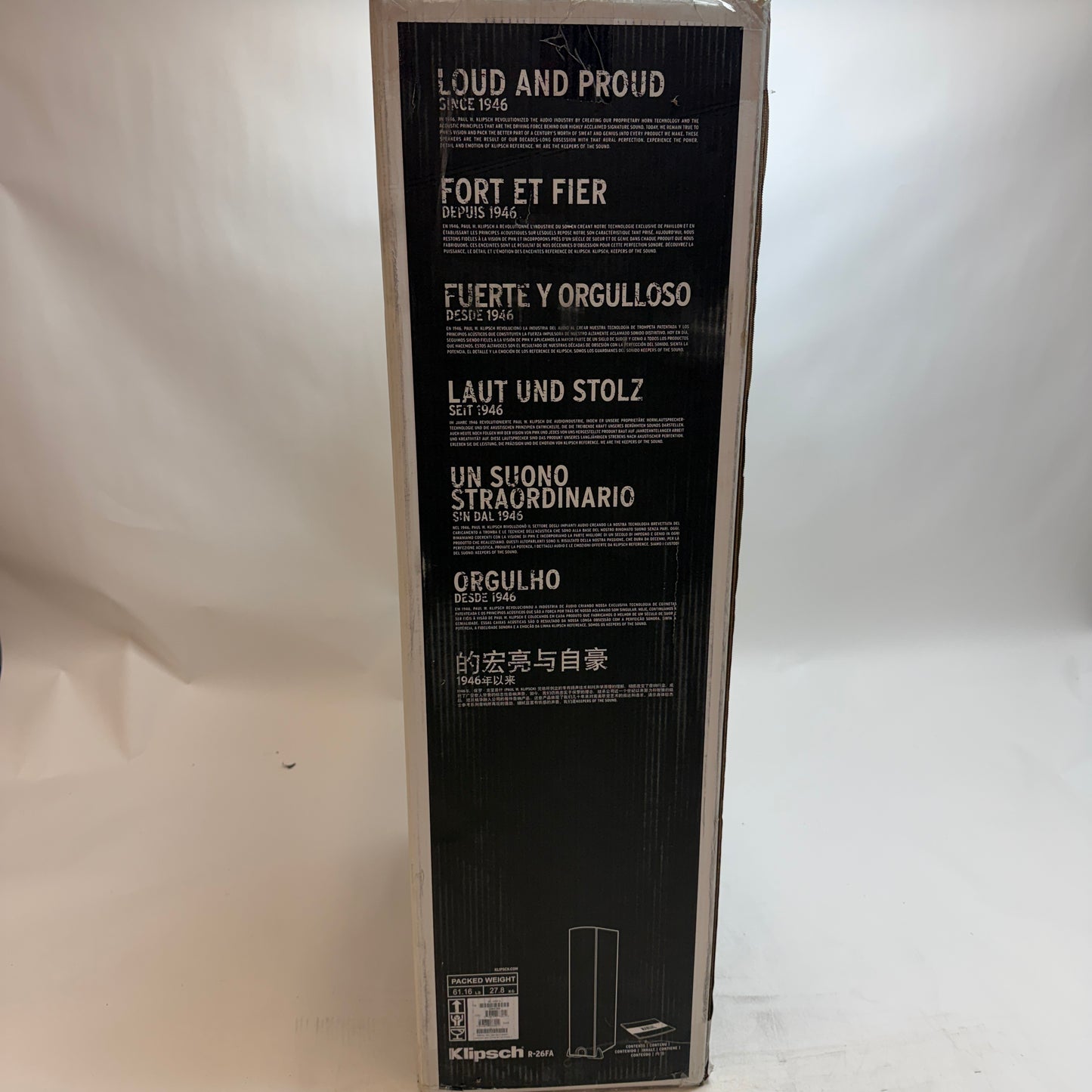 Klipsch R-26FA Floor Standing Speaker Black Used With Box READ
