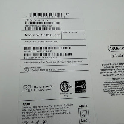 Apple MacBook Air 13-inch M2 A2681 2023 16GB 256GB Midnight 100% Battery