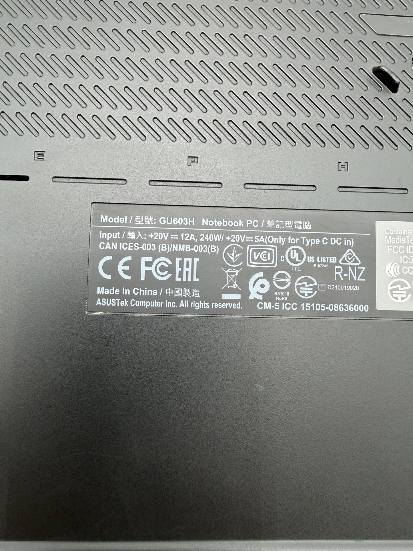 Asus ROG Zephyrus M16 GU603HM-211.ZM16 16" i5  Laptop For Parts or Repair