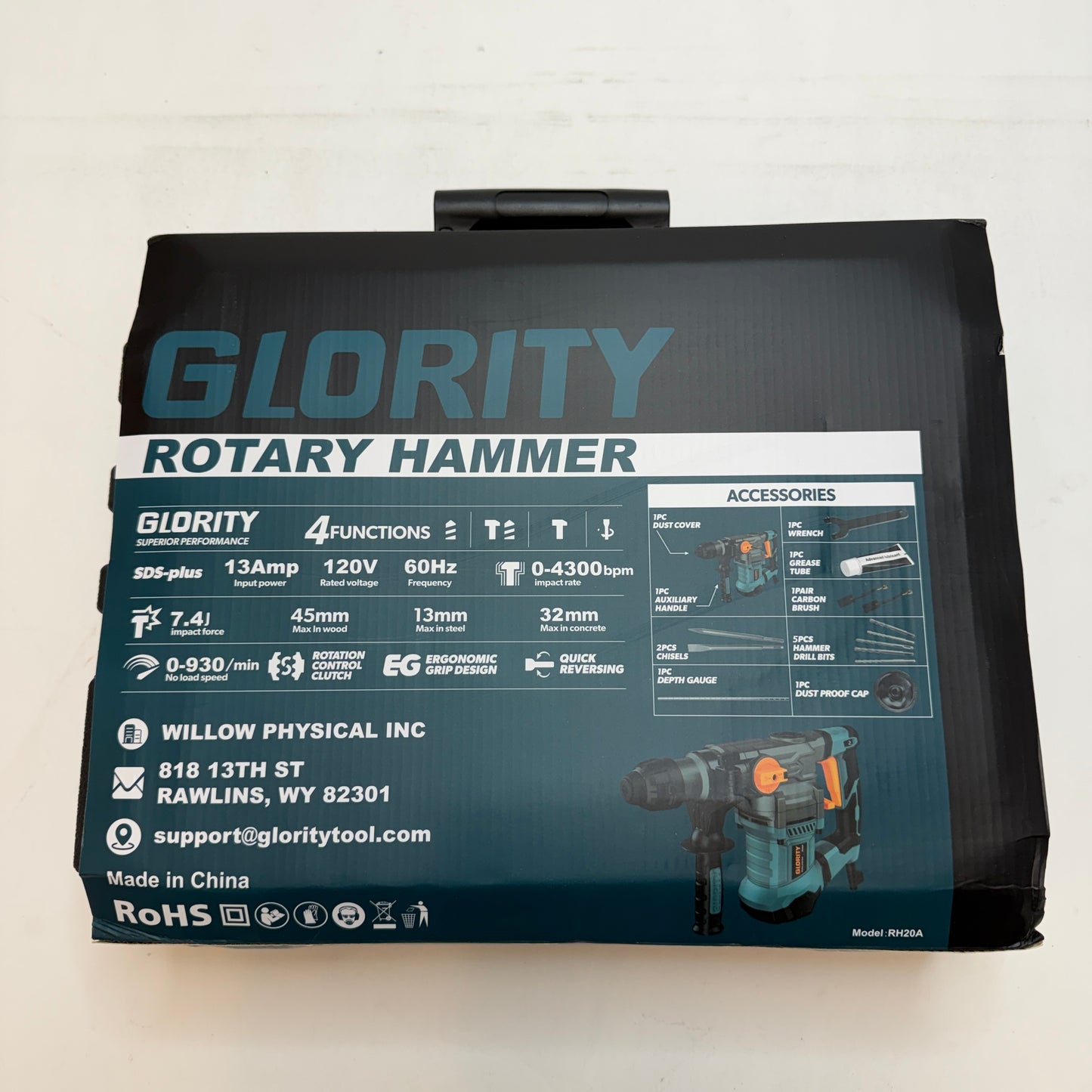 GLORITY 1-1/4 Inch SDS-Plus 13 Amp Heavy Duty Rotary Hammer Drill New In Box