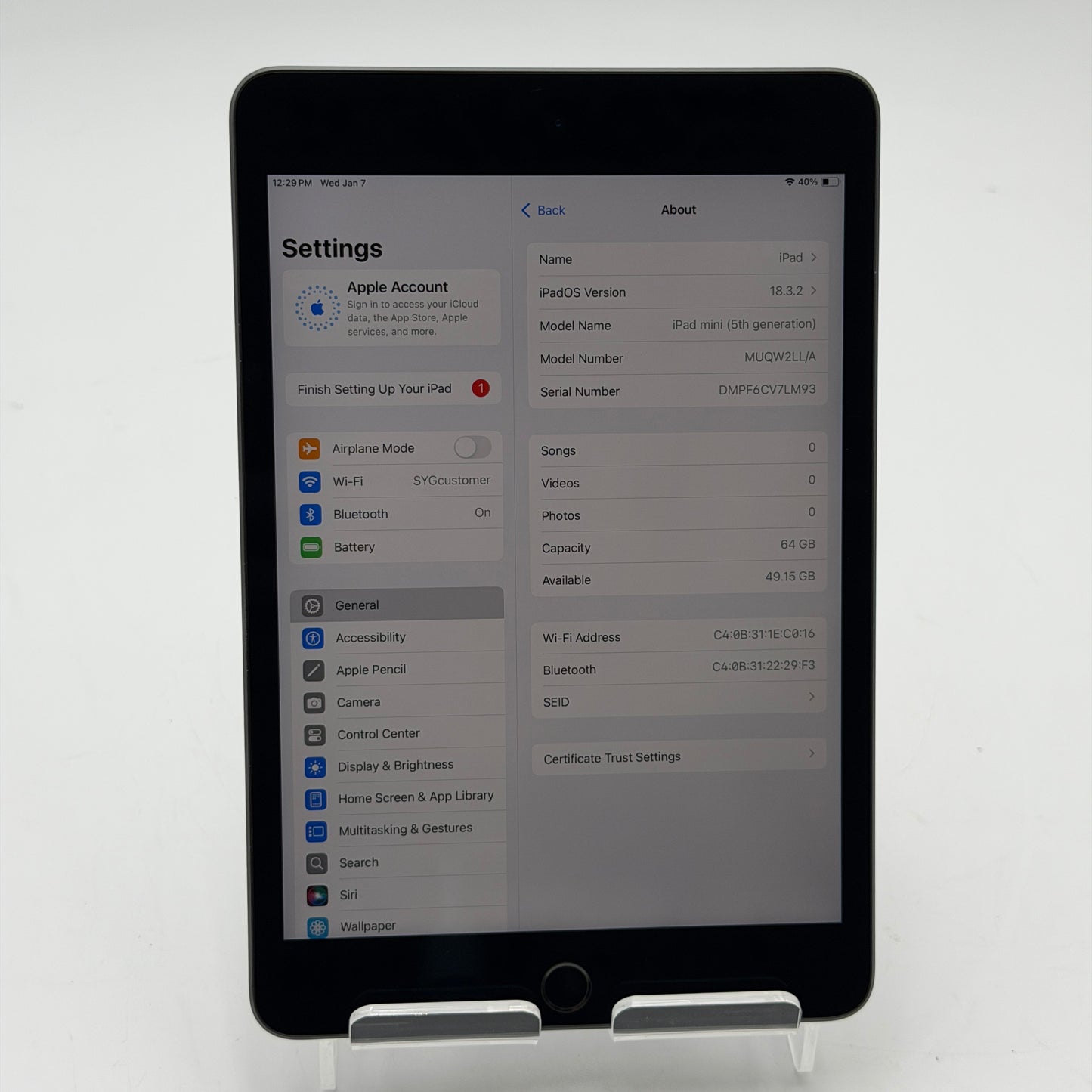 Apple iPad Mini (5th Gen) A2133 7.9 inch 64GB Space Gray