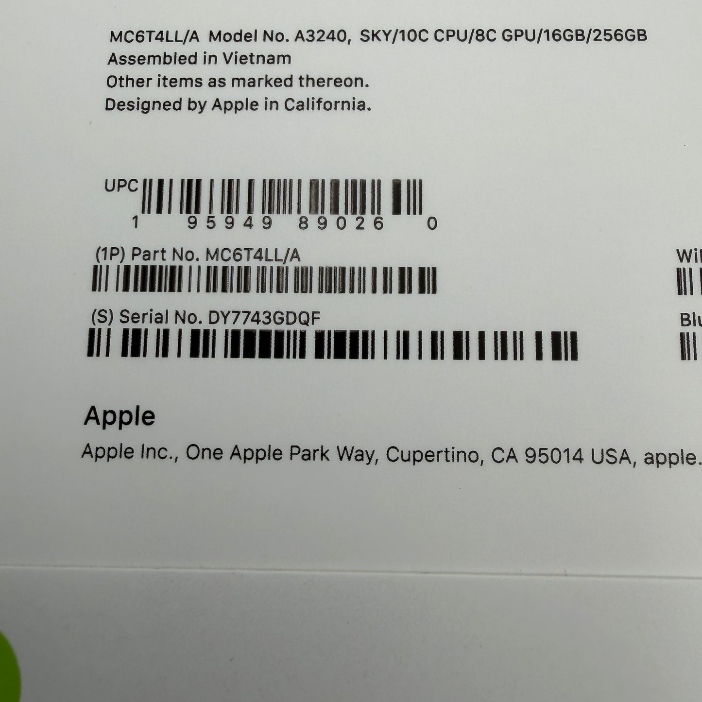 Apple MacBook Air 13 inch M4 A3240 2025 256GB 16GB Sky Blue New In Box