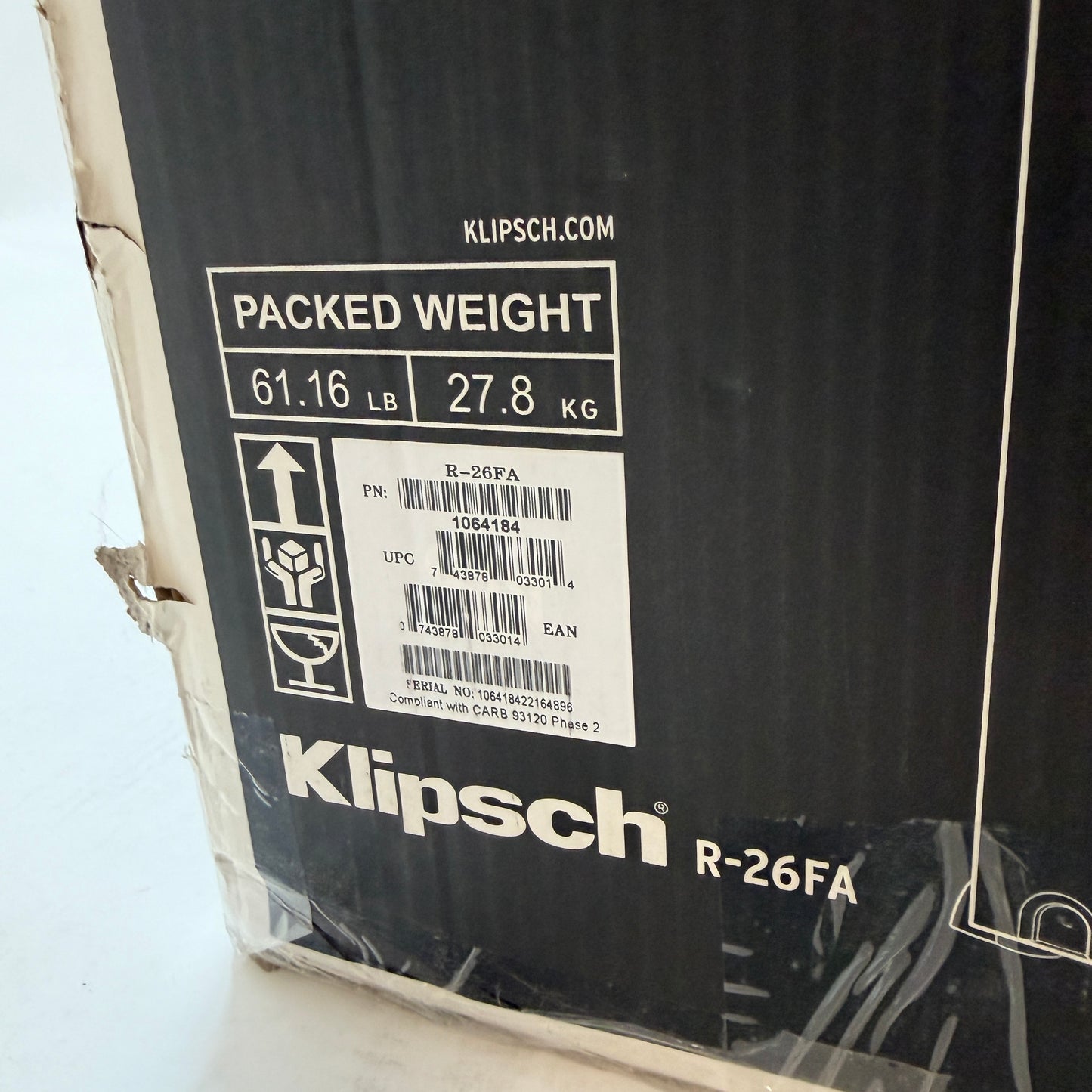Klipsch R-26FA Floor Standing Speaker Black Used With Box READ