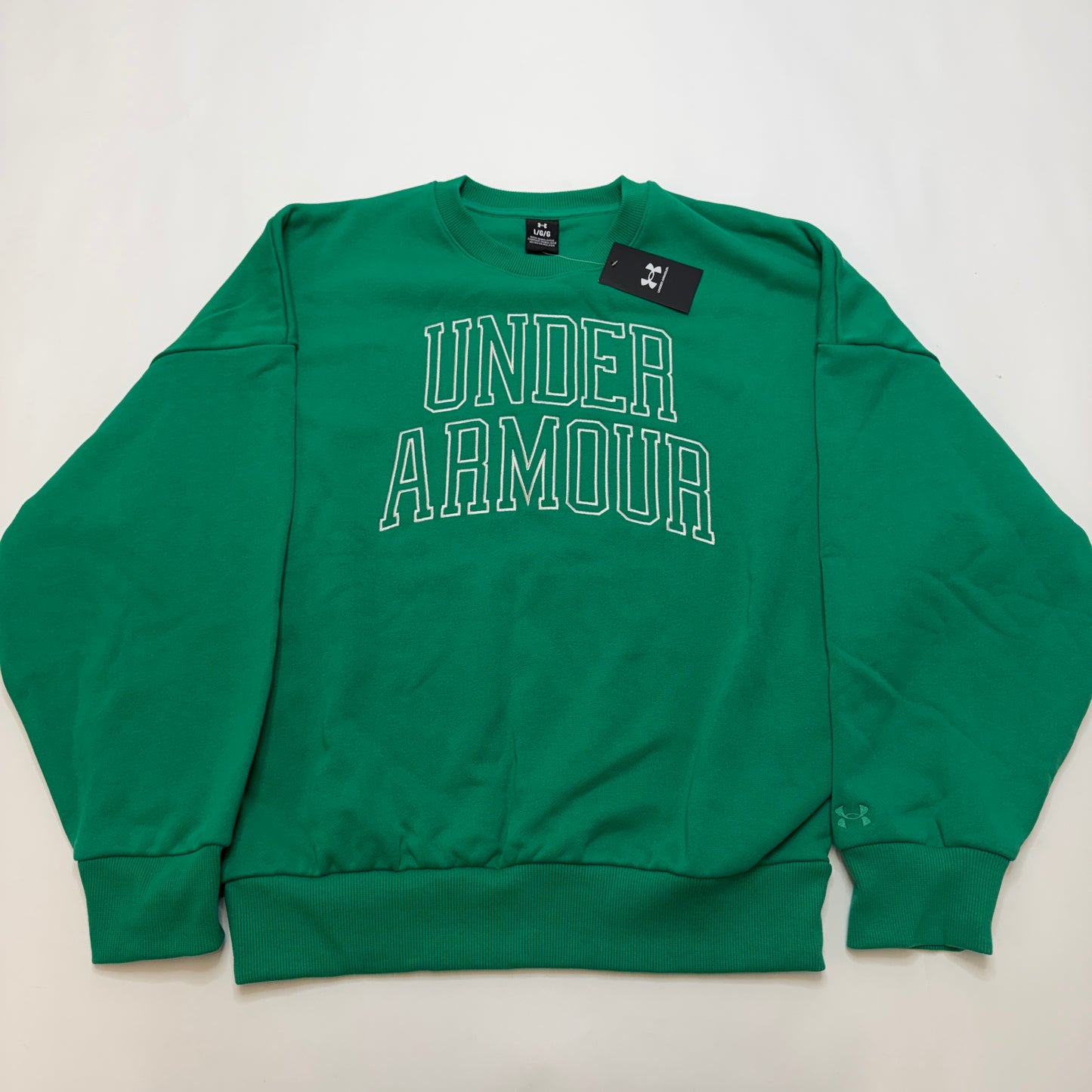 Under Armour Icon Men's Crewneck Sweatshirt - Size L, Green Oversized Terry Spell Out
