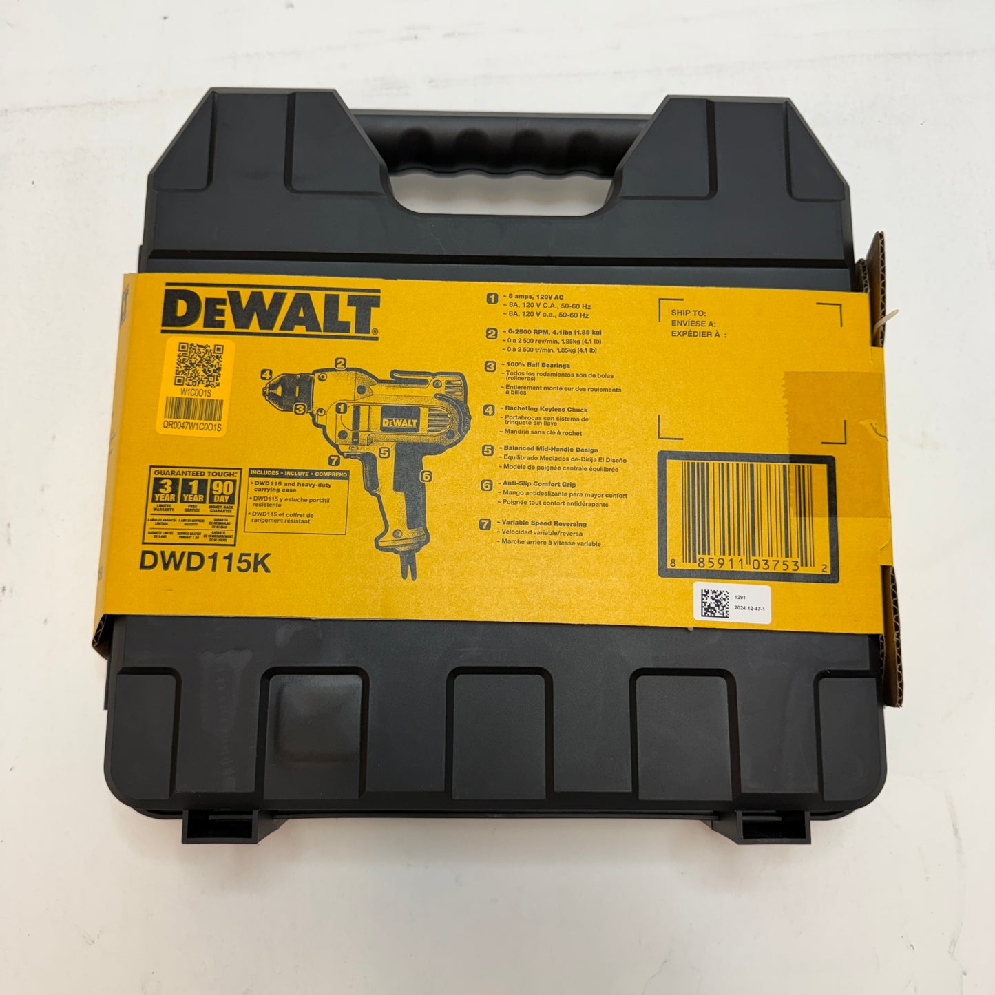 DeWalt DWD115K VSR Corded 120 V 8.0 A Mid-Handle Drill New In Box