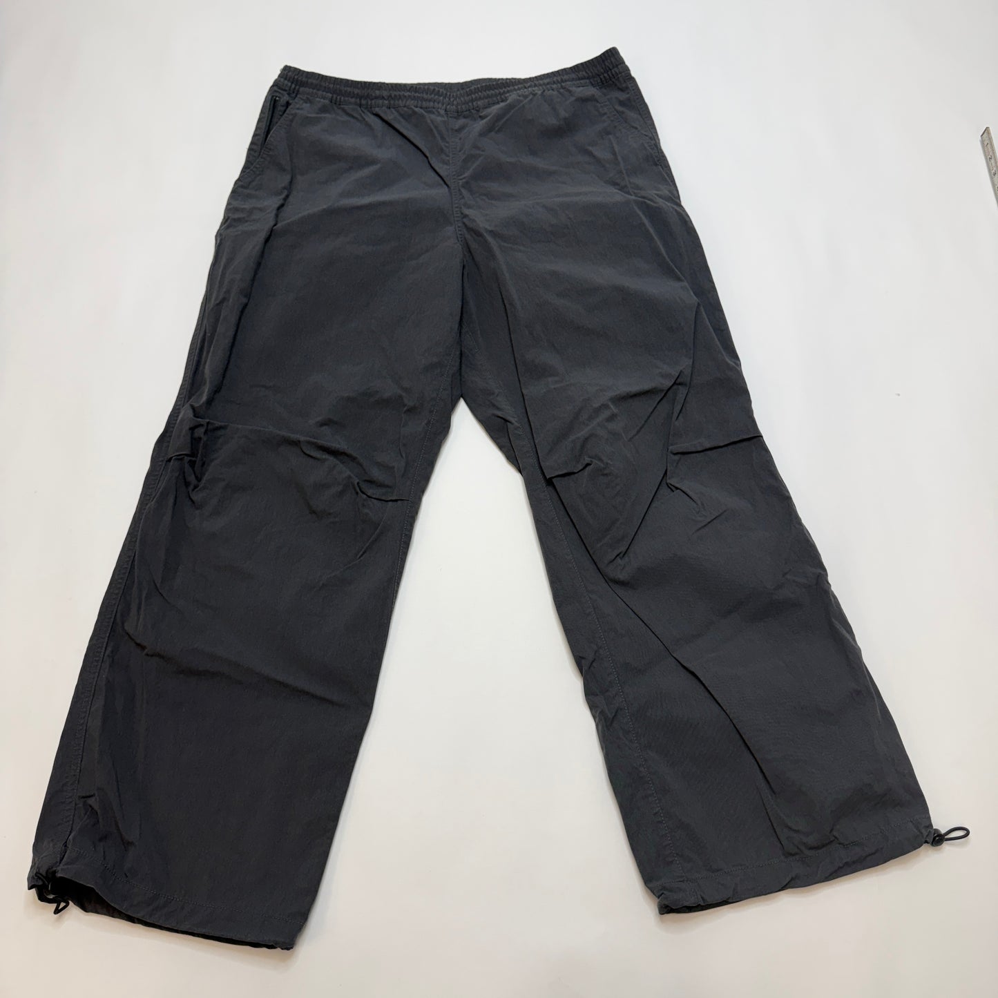 H&M Men's Parachute Pants, Large, Gray, Loose Fit, Cotton Nylon, Toggle Hem