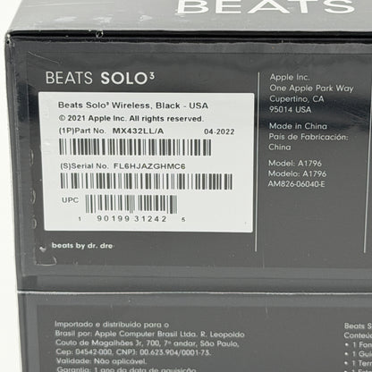 Beats Solo 3 Wireless Headphones Black In Box