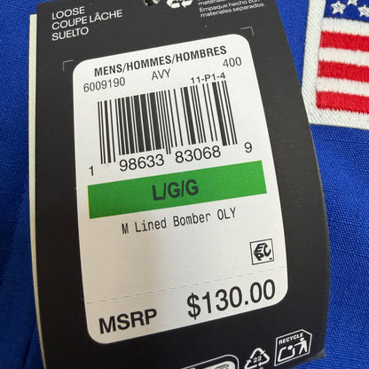 Under Armour Men's Royal Blue Bomber Jacket, Size L, Full Zip, Lined, Flag Patch