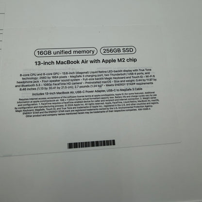 Apple MacBook Air 13-inch M2 A2681 2023 16GB 256GB Midnight 100% Battery