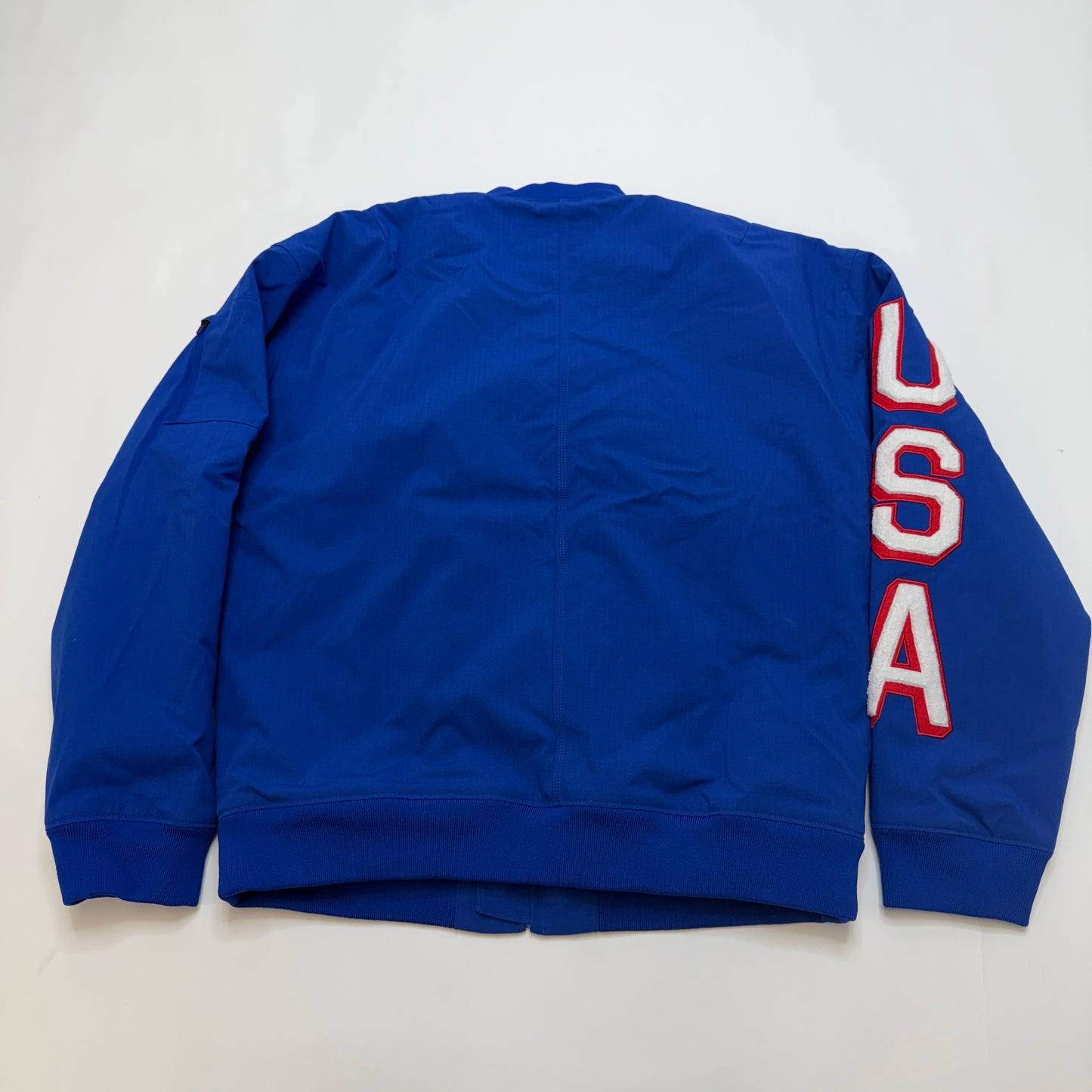 Under Armour Men's Royal Blue Bomber Jacket, Size L, Full Zip, Lined, Flag Patch