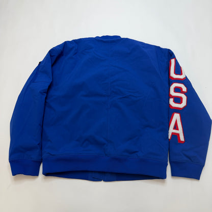 Under Armour Men's Royal Blue Bomber Jacket, Size L, Full Zip, Lined, Flag Patch