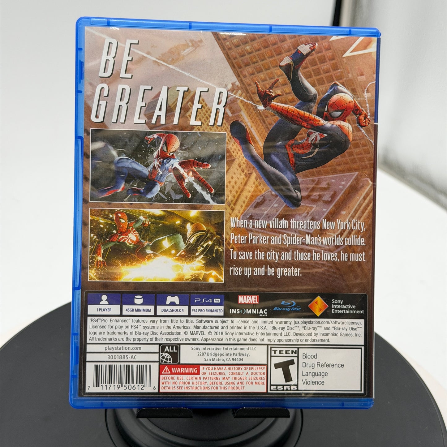 Marvel Spider-Man PlayStation 4 Video Game Used with Box PS4