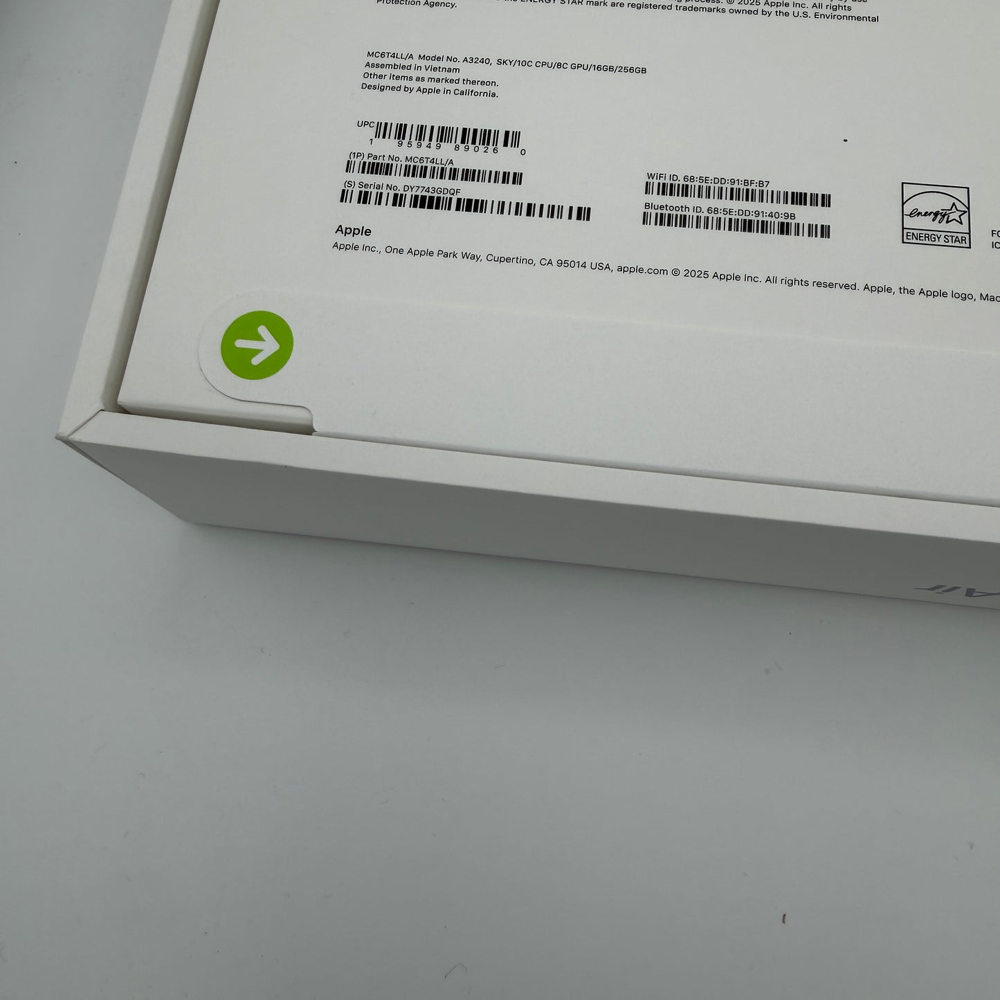 Apple MacBook Air 13 inch M4 A3240 2025 256GB 16GB Sky Blue New In Box