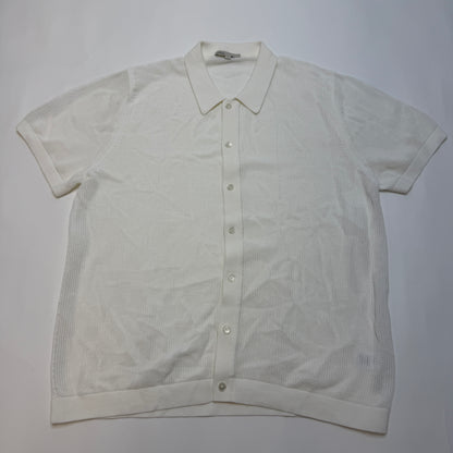 Onia Men's Open Knit Polo Shirt White XL Short Sleeve Button Front