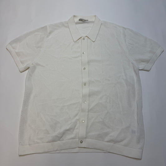 Onia Men's Open Knit Polo Shirt White XL Short Sleeve Button Front