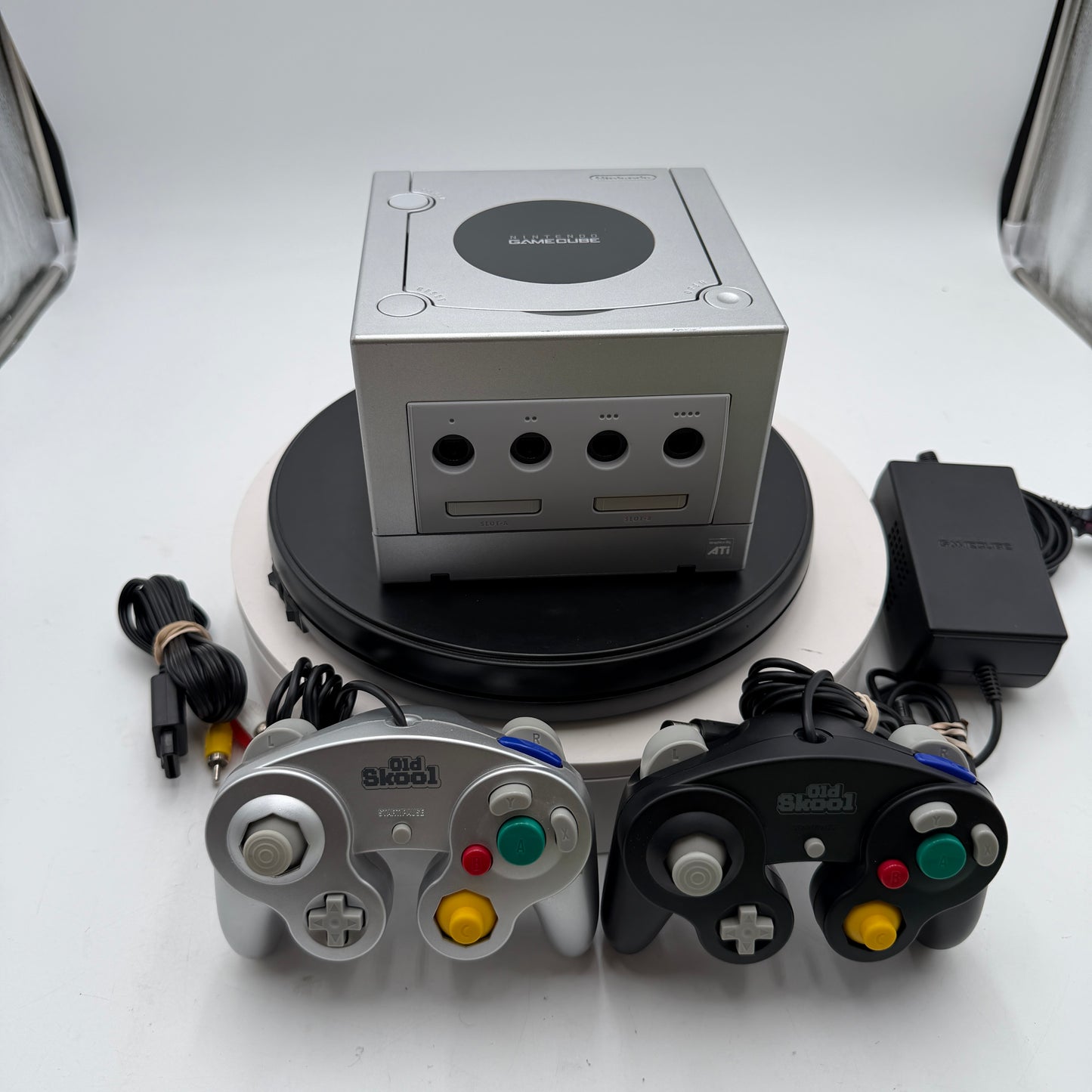 Nintendo GameCube DOL-001 Silver Console (2001) with 2 Controllers and Power Cable