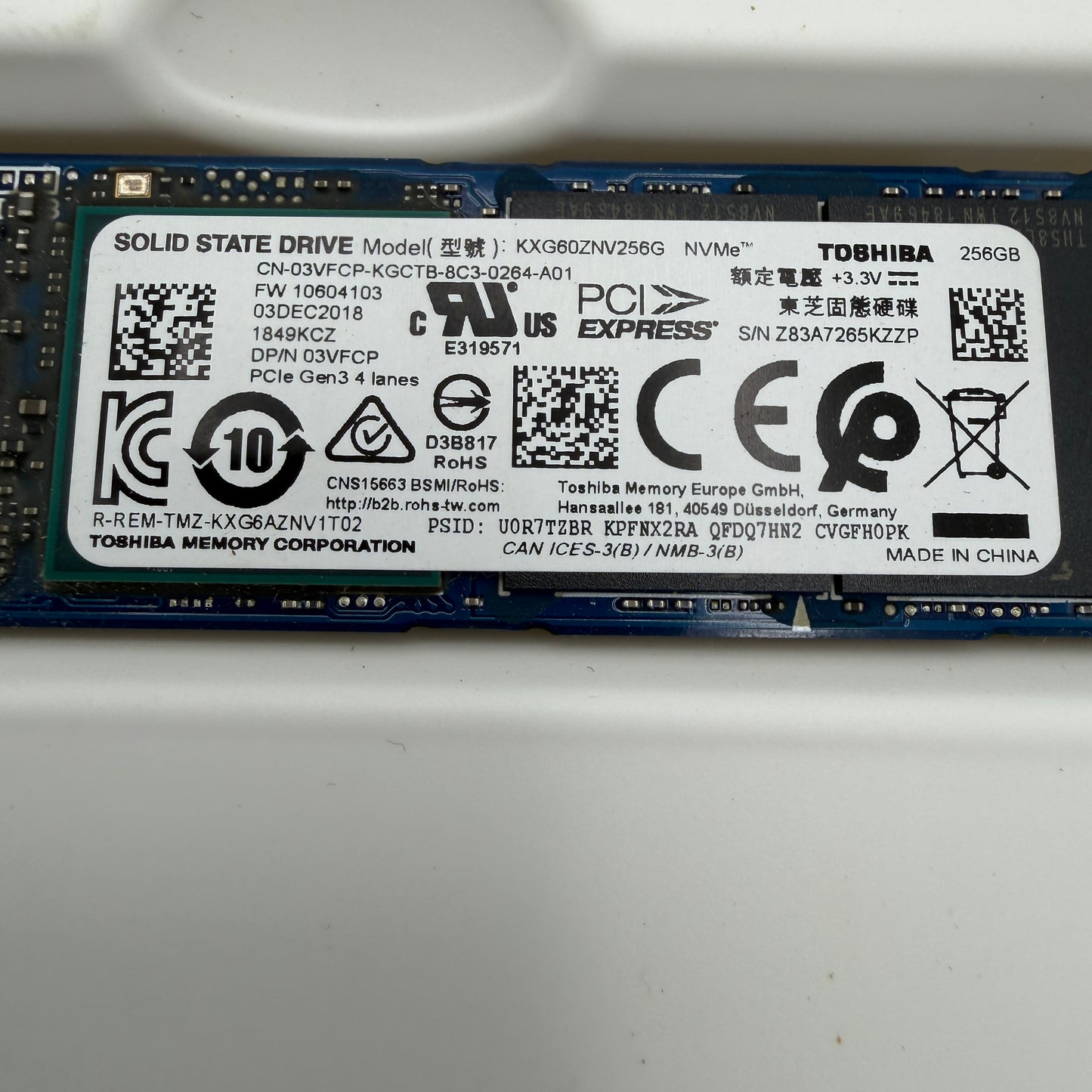 Toshiba XG6 KSG60ZMV256G 256GB M.2 2280 Internal SSD