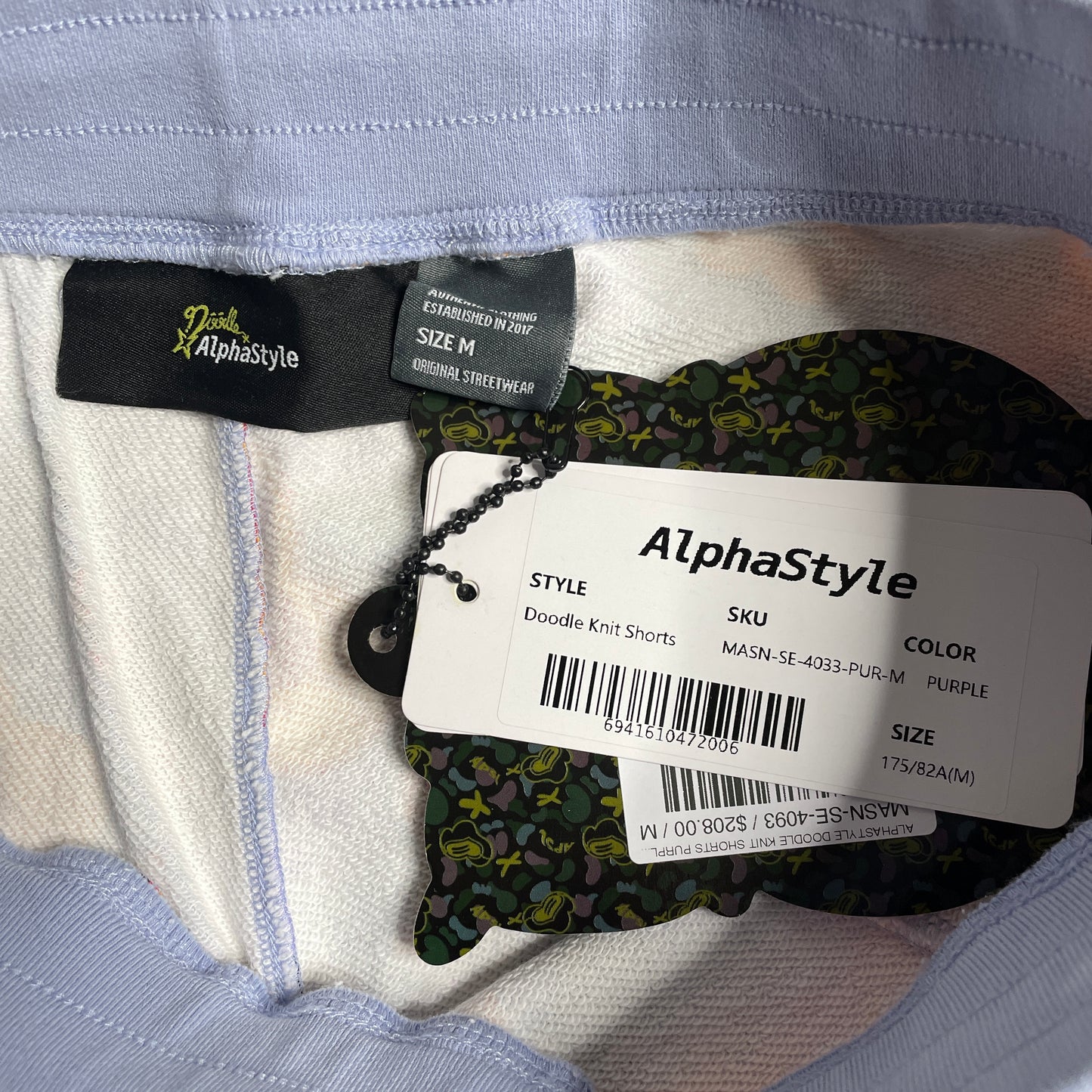 AlphaStyle Doodle Knit Shorts Purple MASN-SE-4033