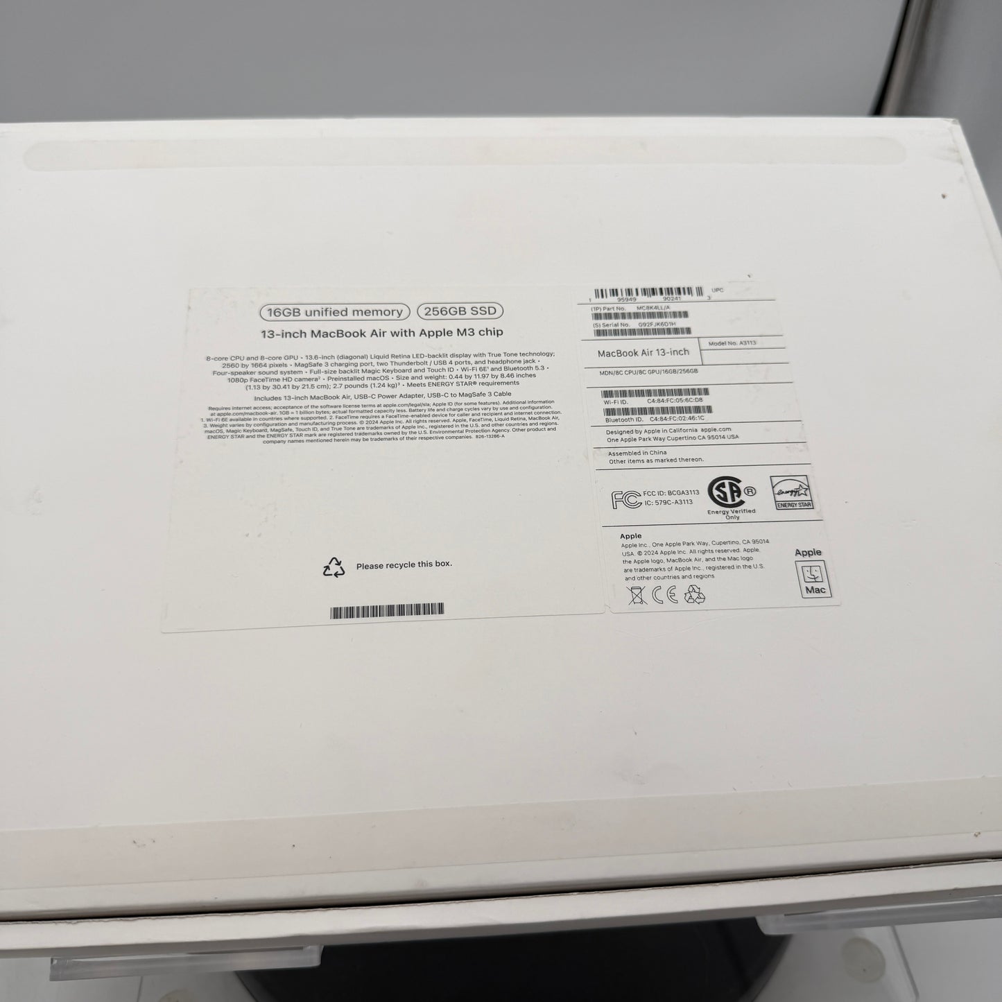 Apple MacBook Air 13-inch M3 A3113 2024 16GB 256GB 100% Bat