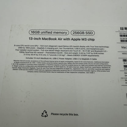 Apple MacBook Air 13-inch M3 A3113 2024 16GB 256GB 100% Bat