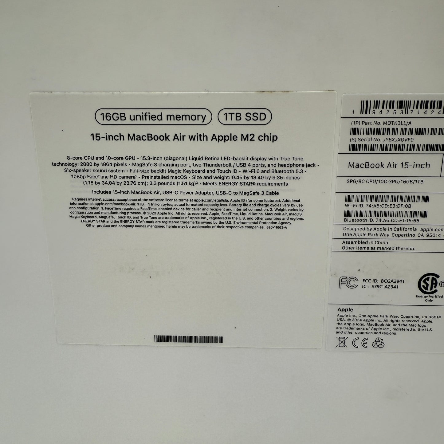 Apple MacBook Air 15" A2941 (2023, 1TB, M2, 16GB) - Gray