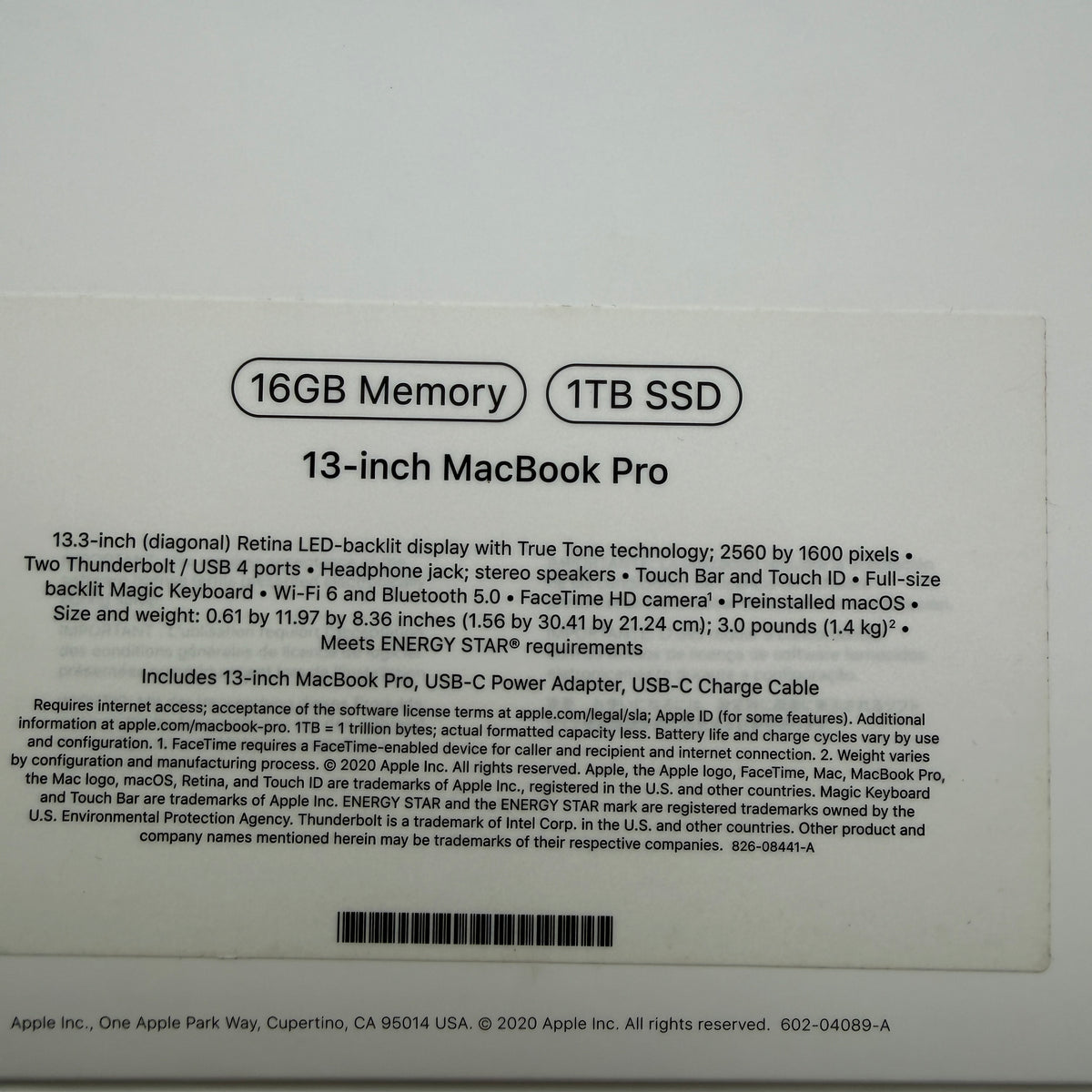 Apple MacBook Pro 13" A2338 2020 M1 16GB RAM 1TB SSD Space Gray