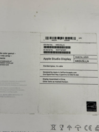 Apple Studio Display Standard Glass 27 inch 5K UHD 16:9 A2525 MKOU3LL/A  With Box