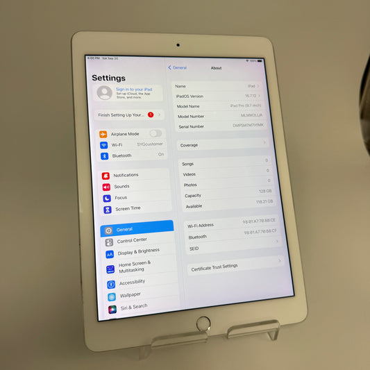 Apple iPad Pro 9.7 Inch A1673 128GB Silver WiFi Tablet - Used