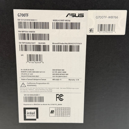 Asus ROG G700TF Desktop Liquid Cooled Intel Core Ultra 7 265F 32GB 1TB