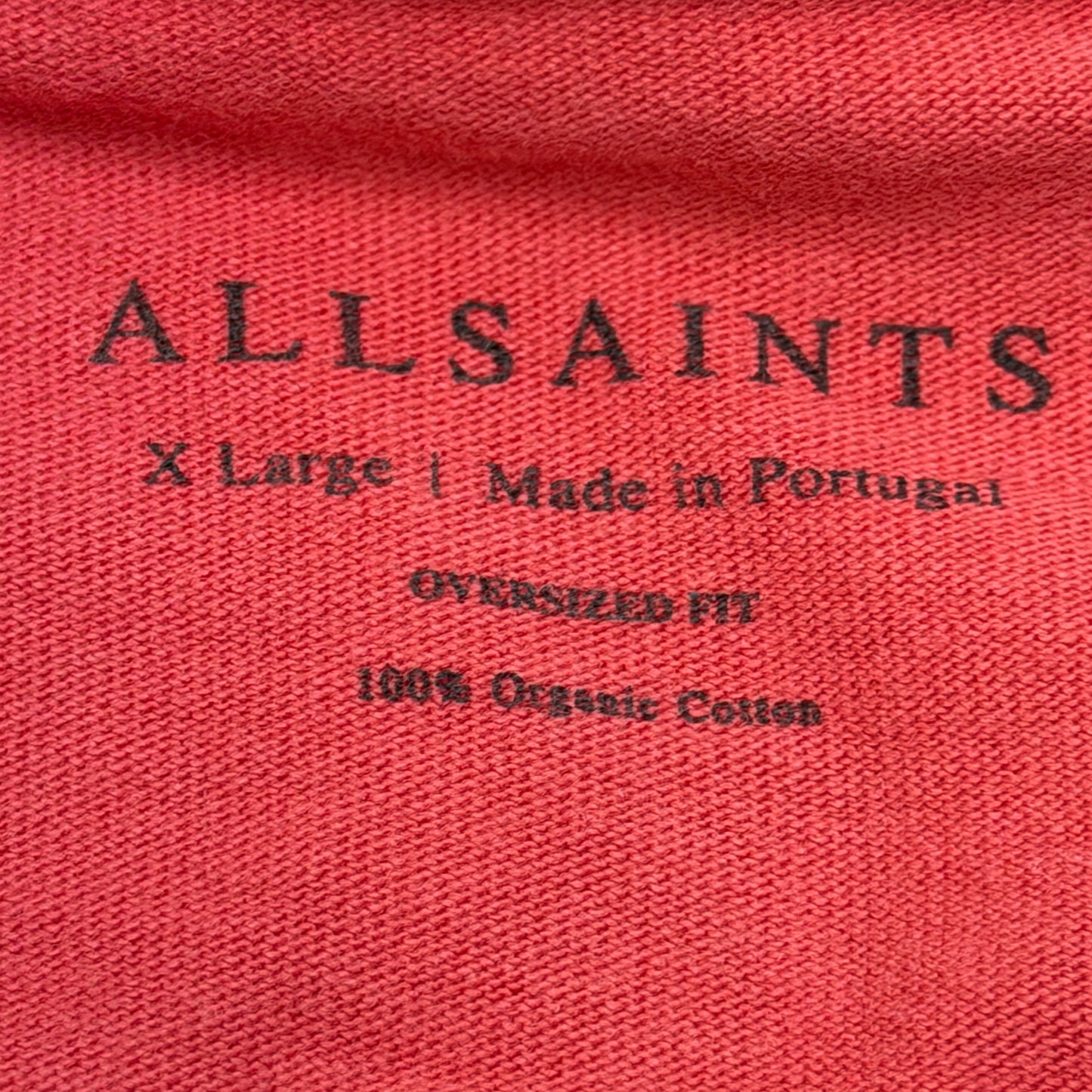AllSaints Underground Tee Men's XL Oversized Cotton T-Shirt Coral