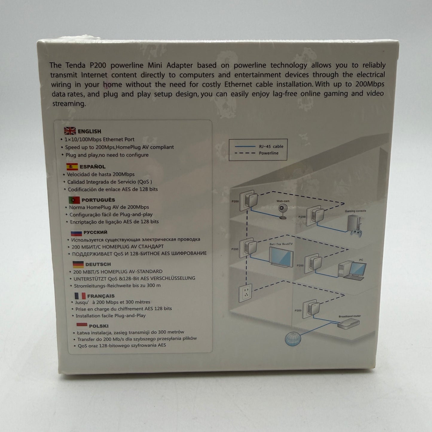 Tenda 200Mbps Powerline Mini Adapter Kit - Networking - White - New In Box