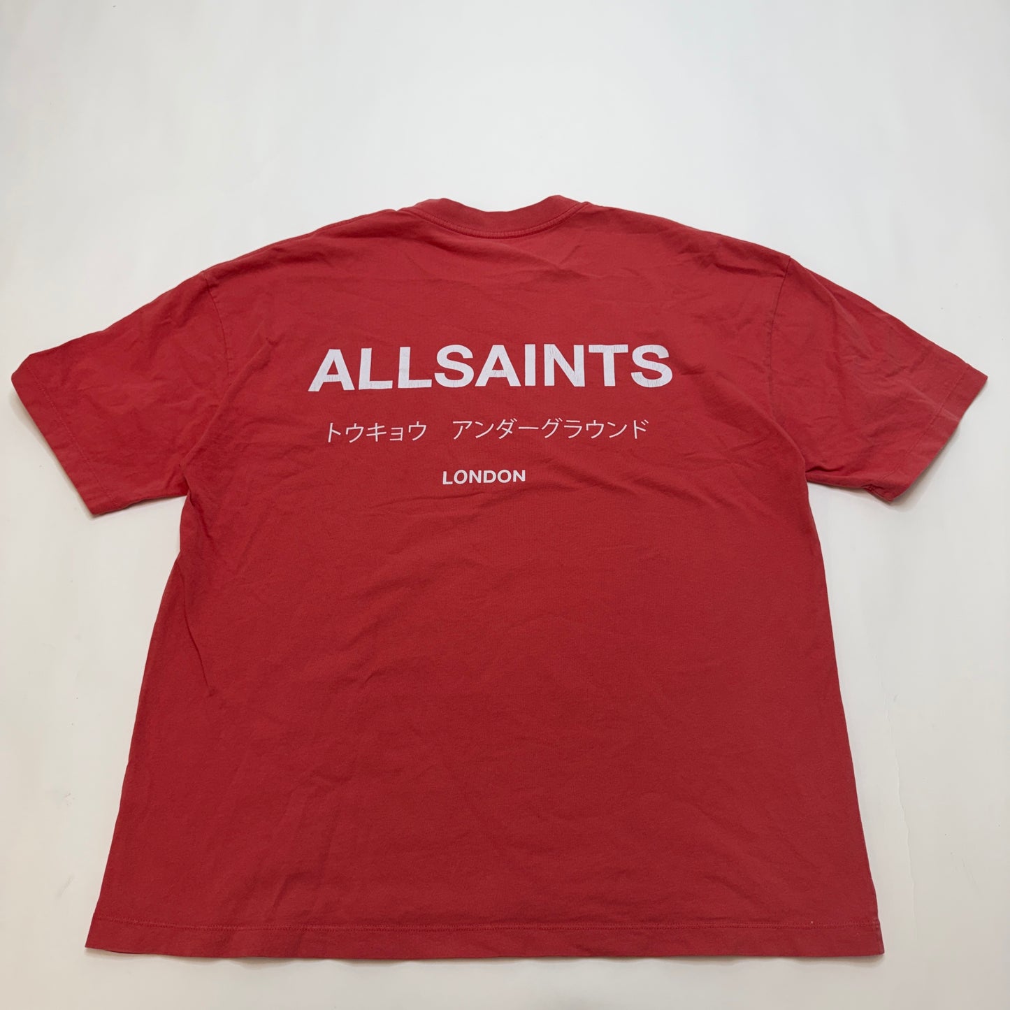 AllSaints Underground Tee Men's XL Oversized Cotton T-Shirt Coral