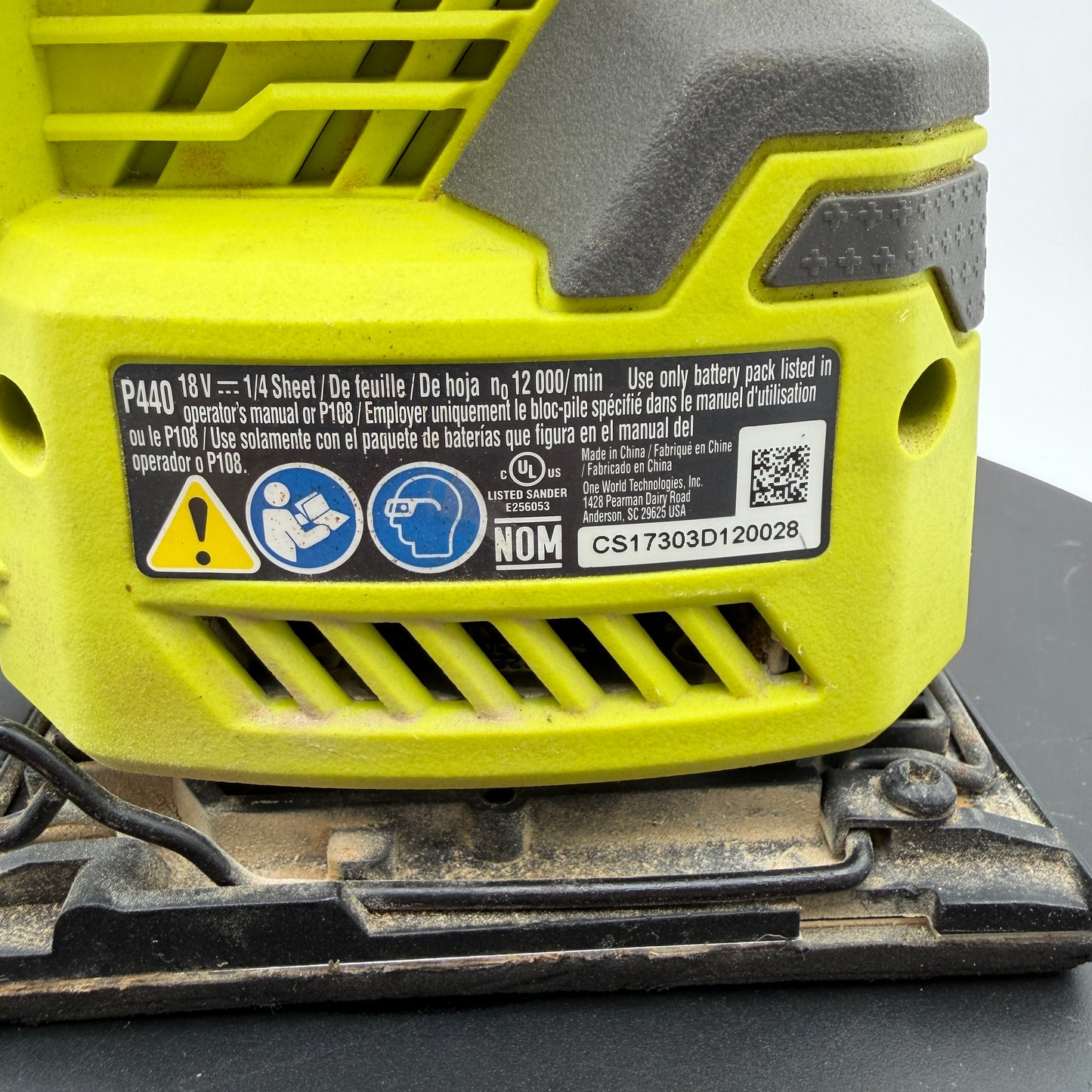 Ryobi ONE+ 18V 1/4 Sheet Cordless Sander P440 Tool Only Green/Gray