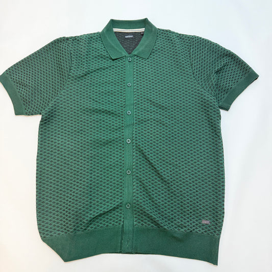 Buffalo David Bitton Knit Short Sleeve Button Down Shirt Green XL Used