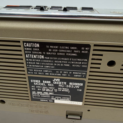 JVC Stereo Radio Cassette Recorder RC-363JW UNTESTED