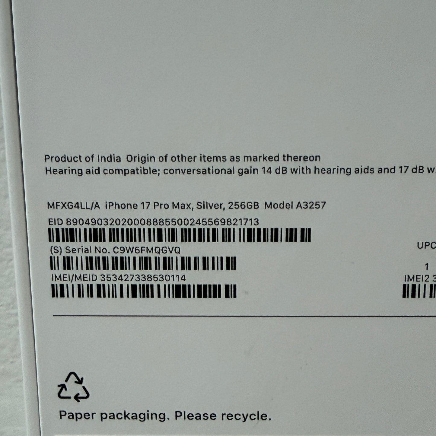 NEW Unlocked Apple iPhone 17 Pro Max 256GB Silver New In Box Clean IMEI