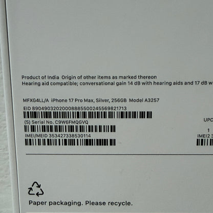 NEW Unlocked Apple iPhone 17 Pro Max 256GB Silver New In Box Clean IMEI