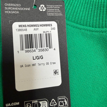 Under Armour Icon Men's Crewneck Sweatshirt - Size L, Green Oversized Terry Spell Out