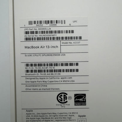 Apple MacBook Air 13" A2337 M1 2020 8GB RAM 256GB Silver With Box