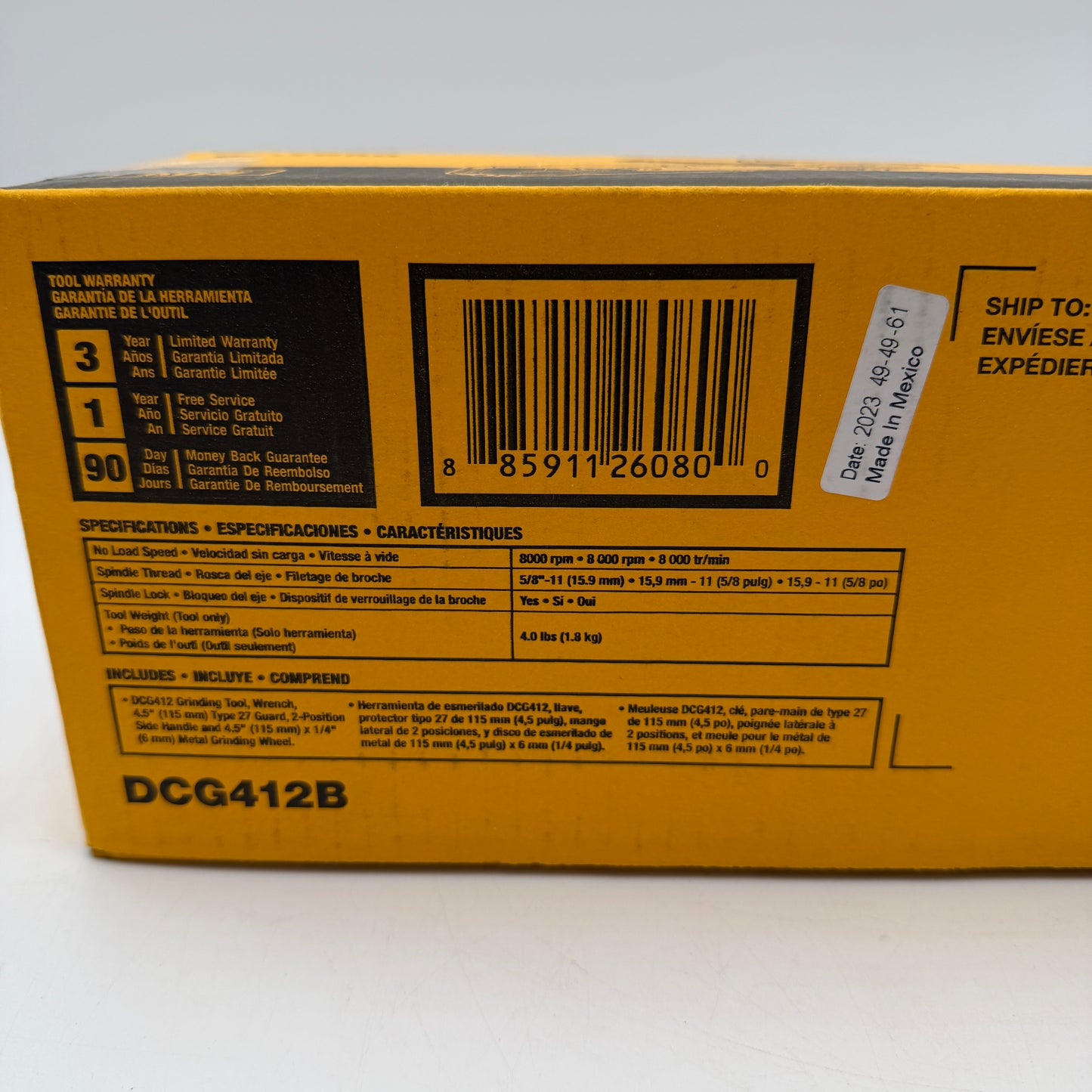 DeWalt DCG412B 4-1/2" (115 mm) Grinder Kit Tool Only NIB