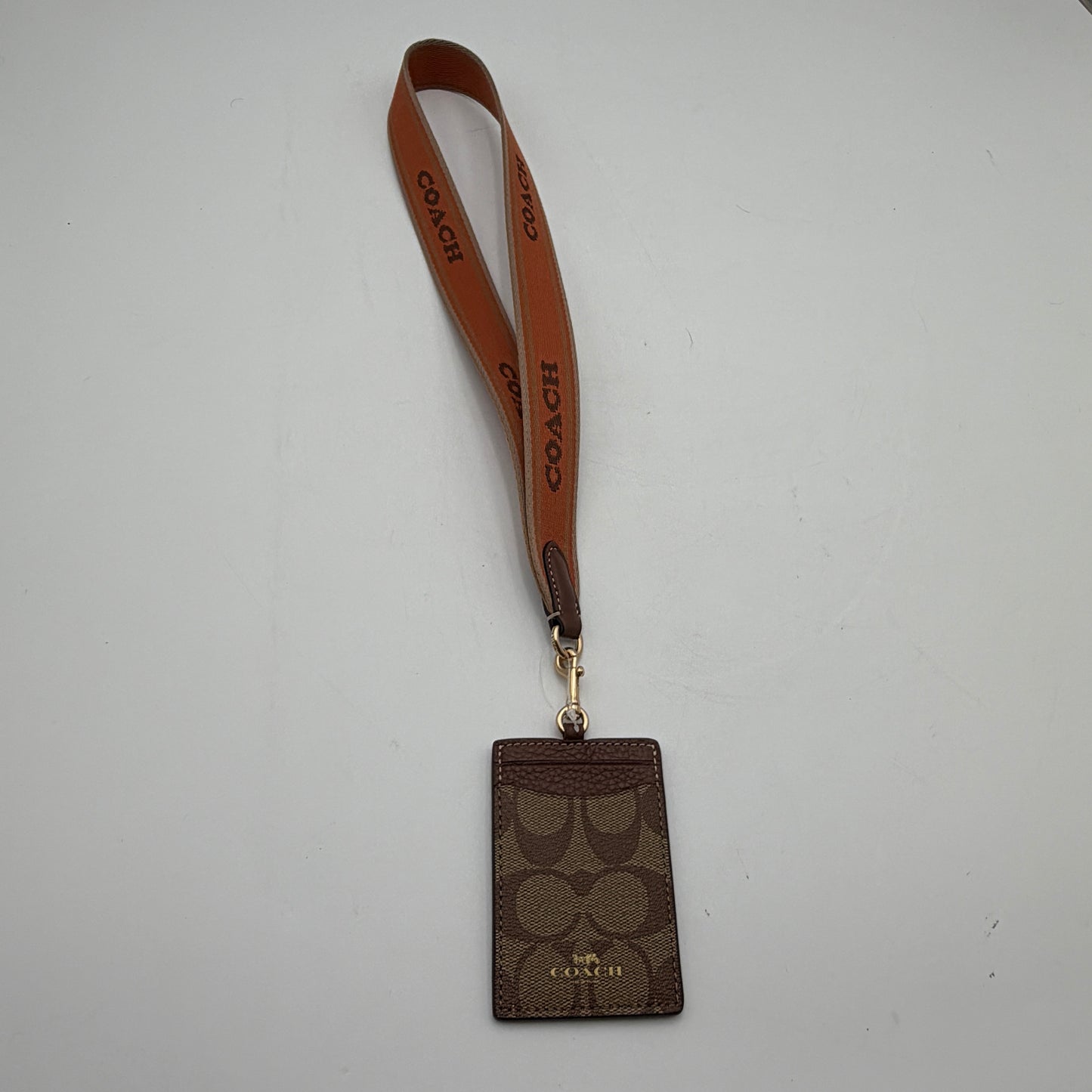 Coach Signature C Wide Neck Strap ID & Card Holder Lanyard Brown NWOT