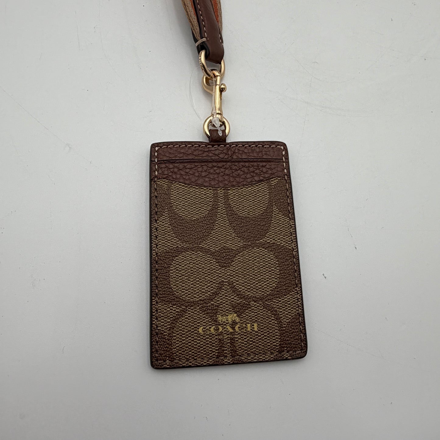 Coach Signature C Wide Neck Strap ID & Card Holder Lanyard Brown NWOT