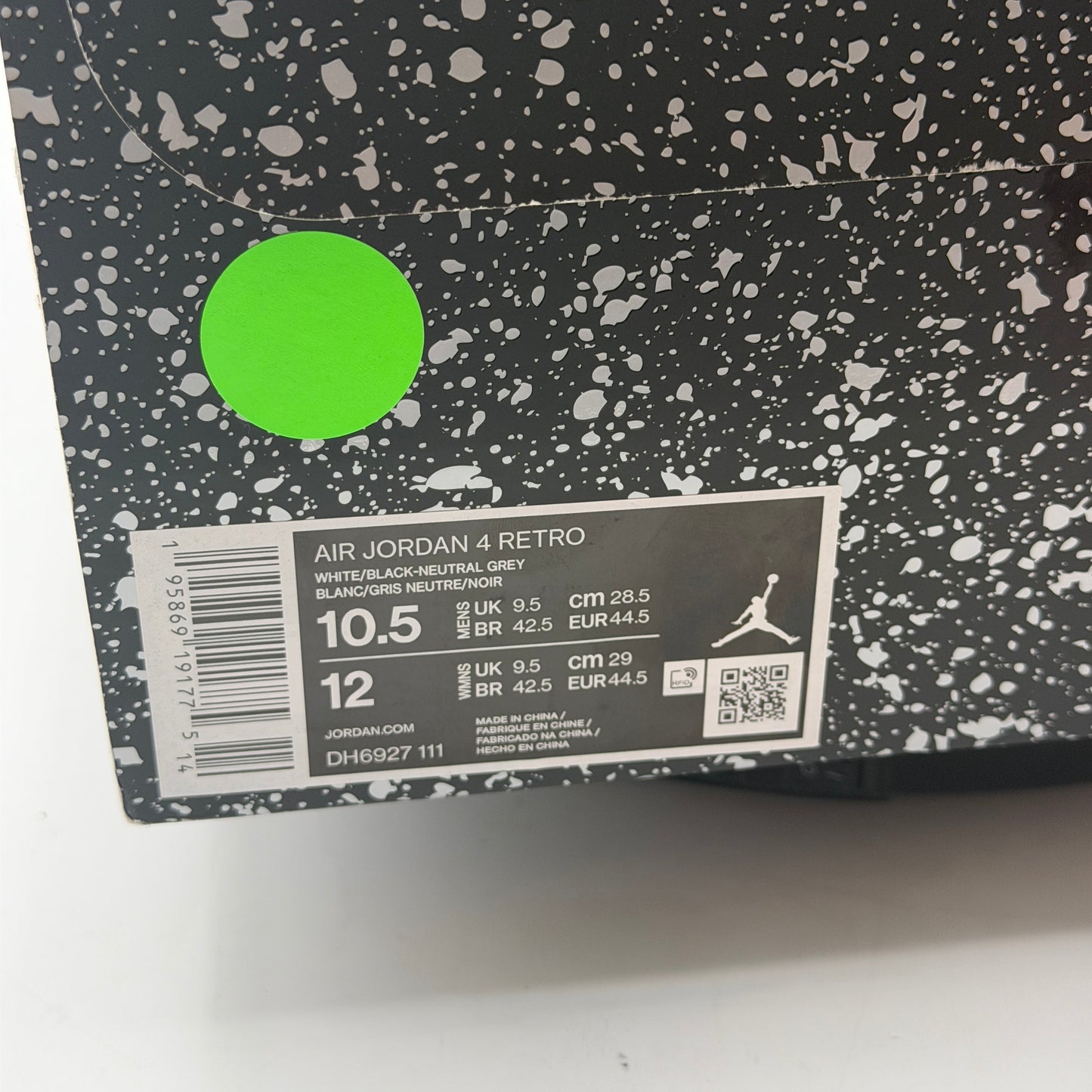 New In Box Jordan Air Jordan 4 Retro White/Black Neutral Grey DH6927-111 10.5