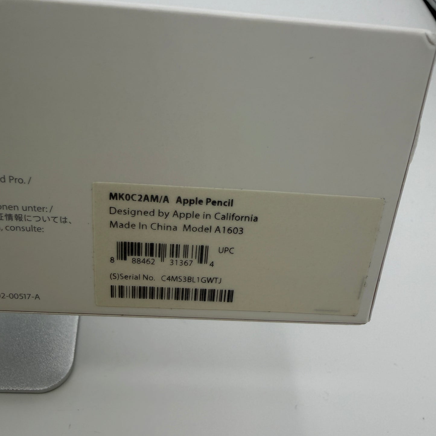 Apple Pencil 1st Gen A1603 White Used With Box