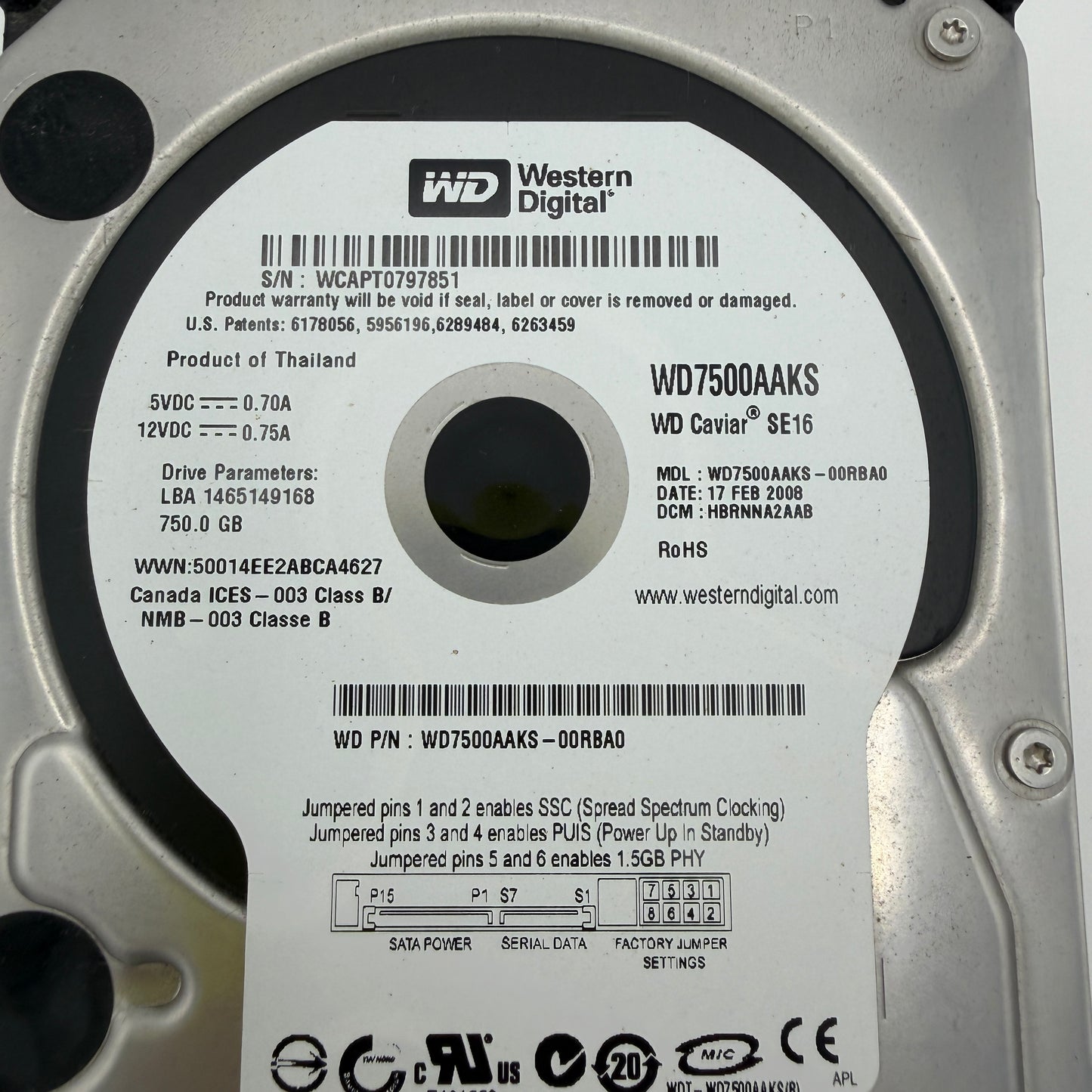 WD Western Digital 750GB 7.2K SATA 3.5" HDD WD7500AAKS